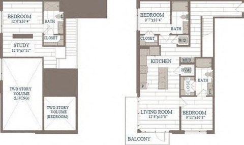 Floor plan for 3 beds, 3 baths, 1435 sqft